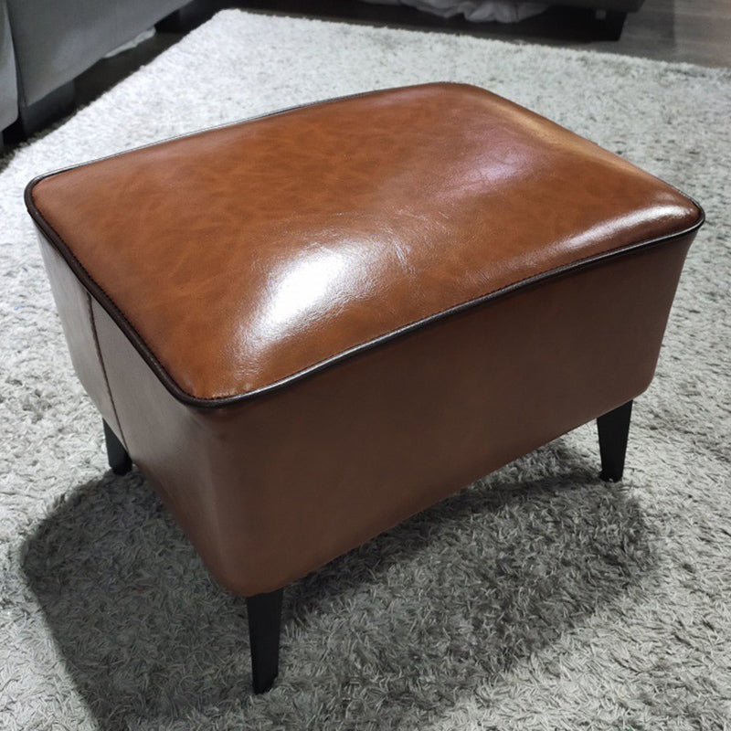 Mid-Century Modern Ottoman Faux Leather Upholstered Solid Color Ottoman with Chair Legs