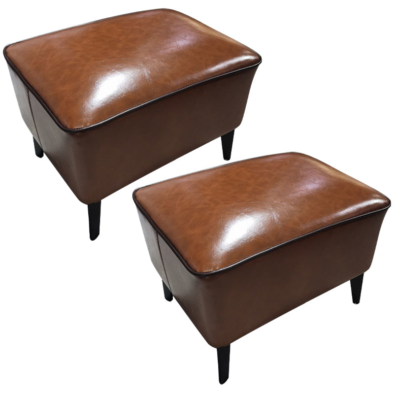 Mid-Century Modern Ottoman Faux Leather Upholstered Solid Color Ottoman with Chair Legs
