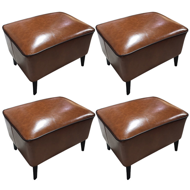 Mid-Century Modern Ottoman Faux Leather Upholstered Solid Color Ottoman with Chair Legs