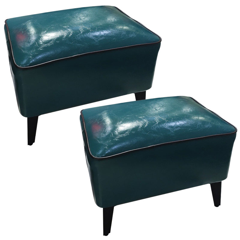 Mid-Century Modern Ottoman Faux Leather Upholstered Solid Color Ottoman with Chair Legs