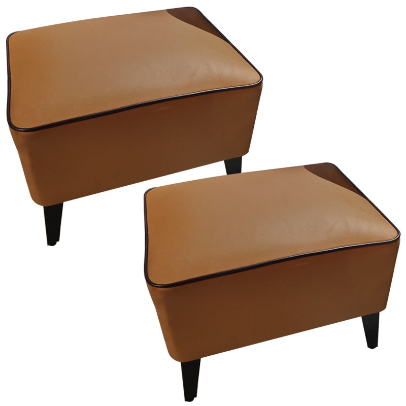 Mid-Century Modern Ottoman Faux Leather Upholstered Solid Color Ottoman with Chair Legs