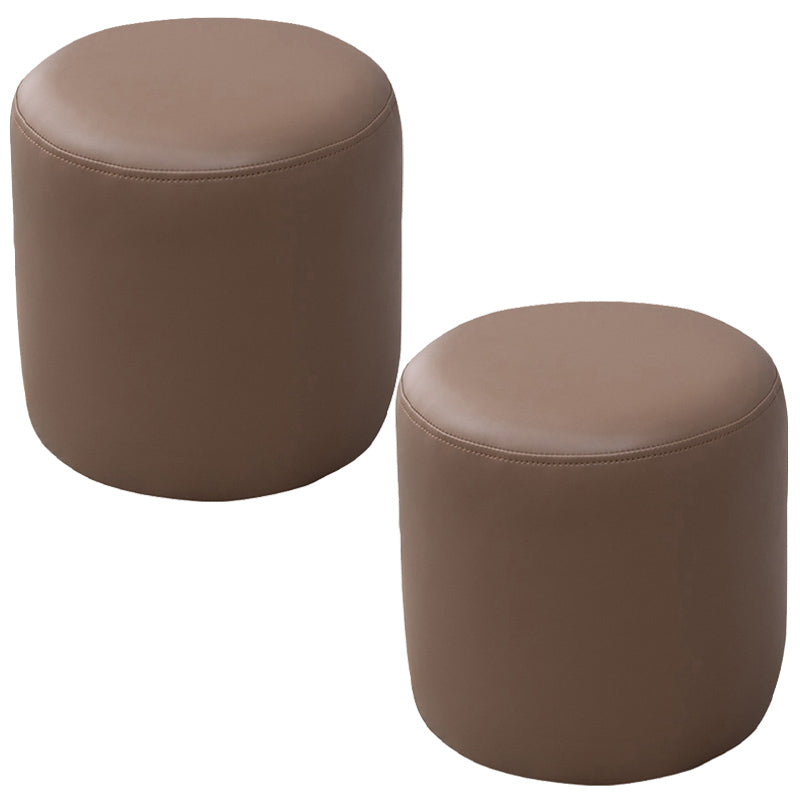 Contemporary Pouf Ottoman Faux Leather Upholstered Solid Color Ottoman