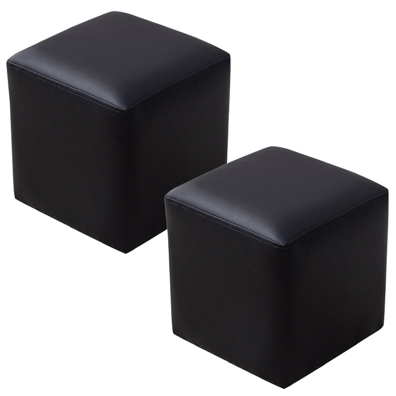 Contemporary Pouf Ottoman Faux Leather Upholstered Solid Color Ottoman