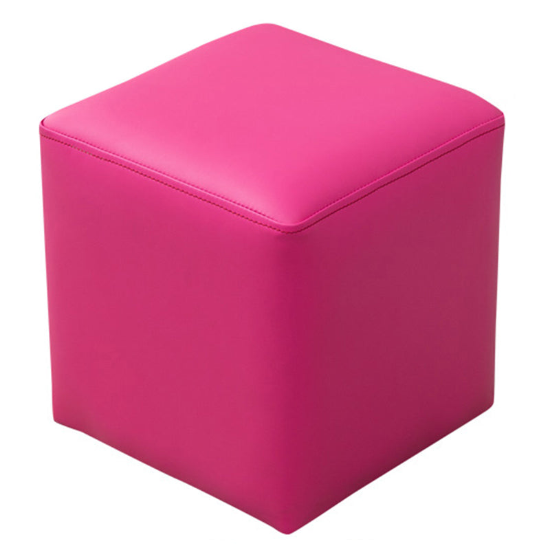 Contemporary Pouf Ottoman Faux Leather Upholstered Solid Color Ottoman