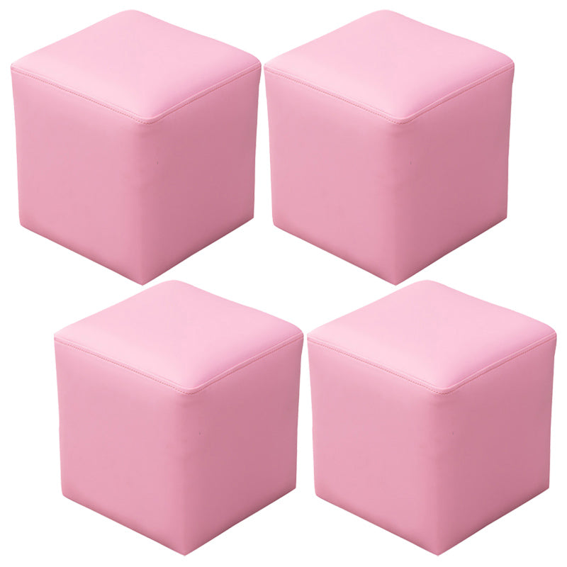 Contemporary Pouf Ottoman Faux Leather Upholstered Solid Color Ottoman