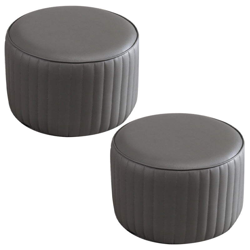 Contemporary Pouf Ottoman Genuine Leather Upholstered Solid Color Cylinder Shape Ottoman