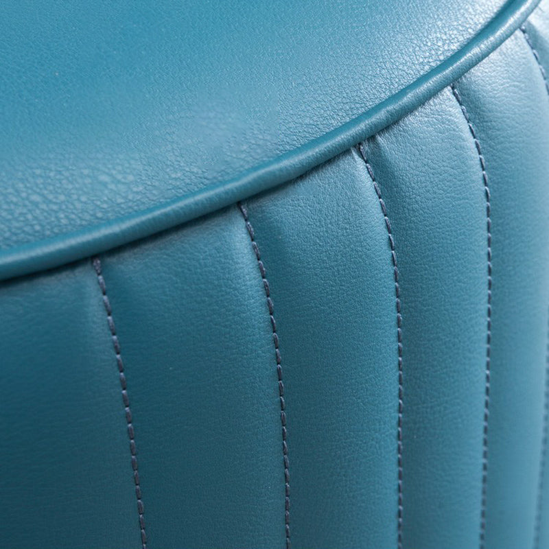 Contemporary Pouf Ottoman Genuine Leather Upholstered Solid Color Cylinder Shape Ottoman