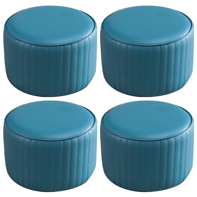 Contemporary Pouf Ottoman Genuine Leather Upholstered Solid Color Cylinder Shape Ottoman