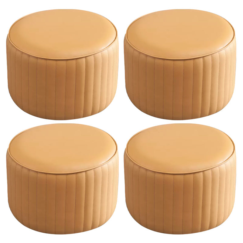 Contemporary Pouf Ottoman Genuine Leather Upholstered Solid Color Cylinder Shape Ottoman