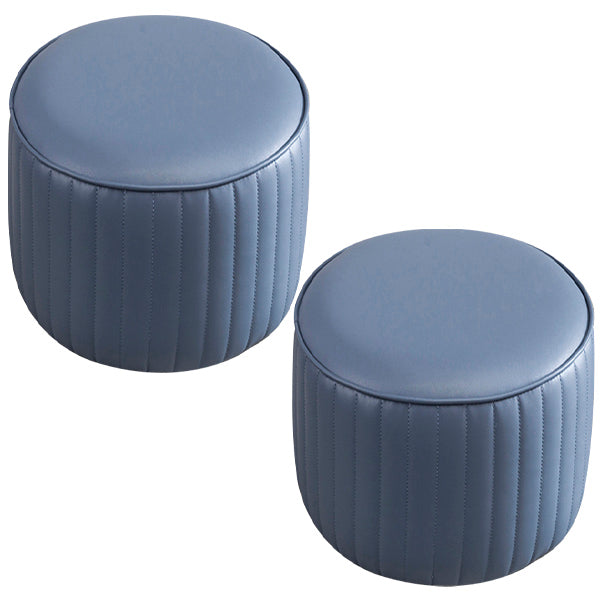 Contemporary Pouf Ottoman Genuine Leather Upholstered Solid Color Cylinder Shape Ottoman