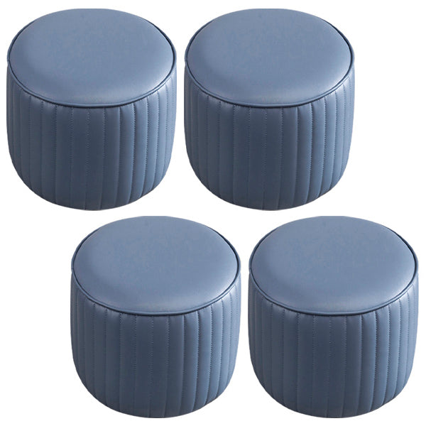 Contemporary Pouf Ottoman Genuine Leather Upholstered Solid Color Cylinder Shape Ottoman