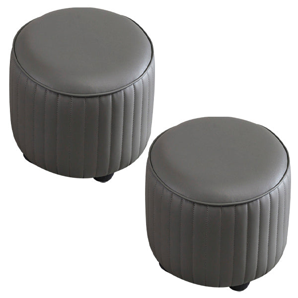 Contemporary Pouf Ottoman Genuine Leather Upholstered Solid Color Cylinder Shape Ottoman