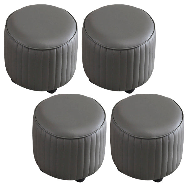 Contemporary Pouf Ottoman Genuine Leather Upholstered Solid Color Cylinder Shape Ottoman