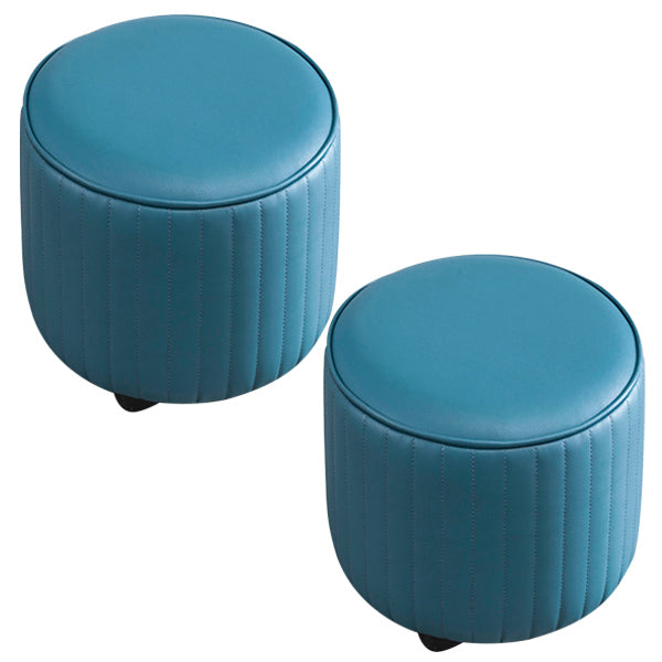 Contemporary Pouf Ottoman Genuine Leather Upholstered Solid Color Cylinder Shape Ottoman