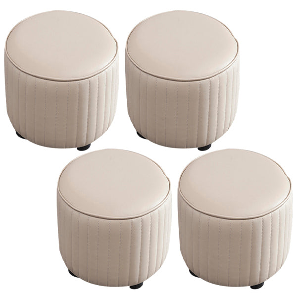 Contemporary Pouf Ottoman Genuine Leather Upholstered Solid Color Cylinder Shape Ottoman
