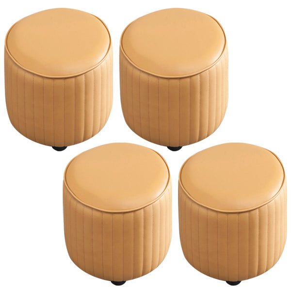 Contemporary Pouf Ottoman Genuine Leather Upholstered Solid Color Cylinder Shape Ottoman