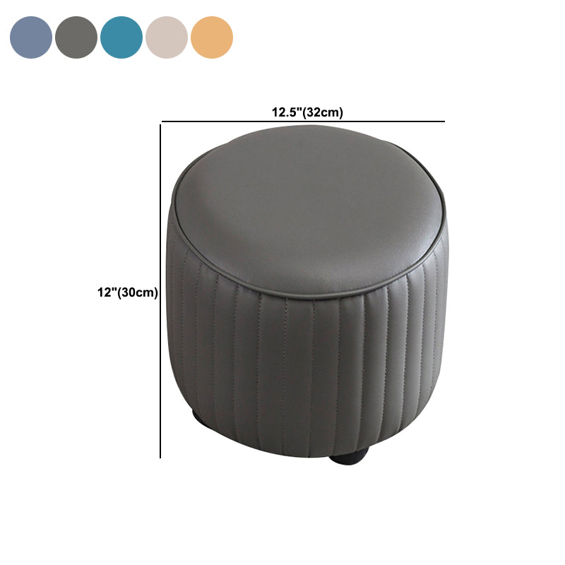 Contemporary Pouf Ottoman Genuine Leather Upholstered Solid Color Cylinder Shape Ottoman