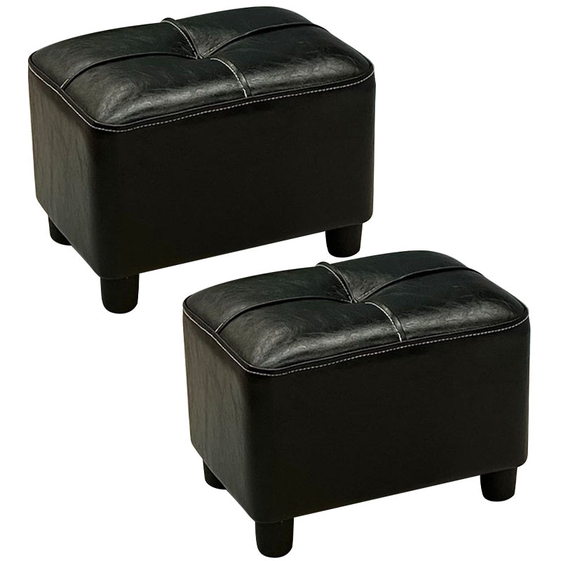 Contemporary Pouf Rectangle Plain Faux Leather Tufted Water Resistant Pouf Ottoman