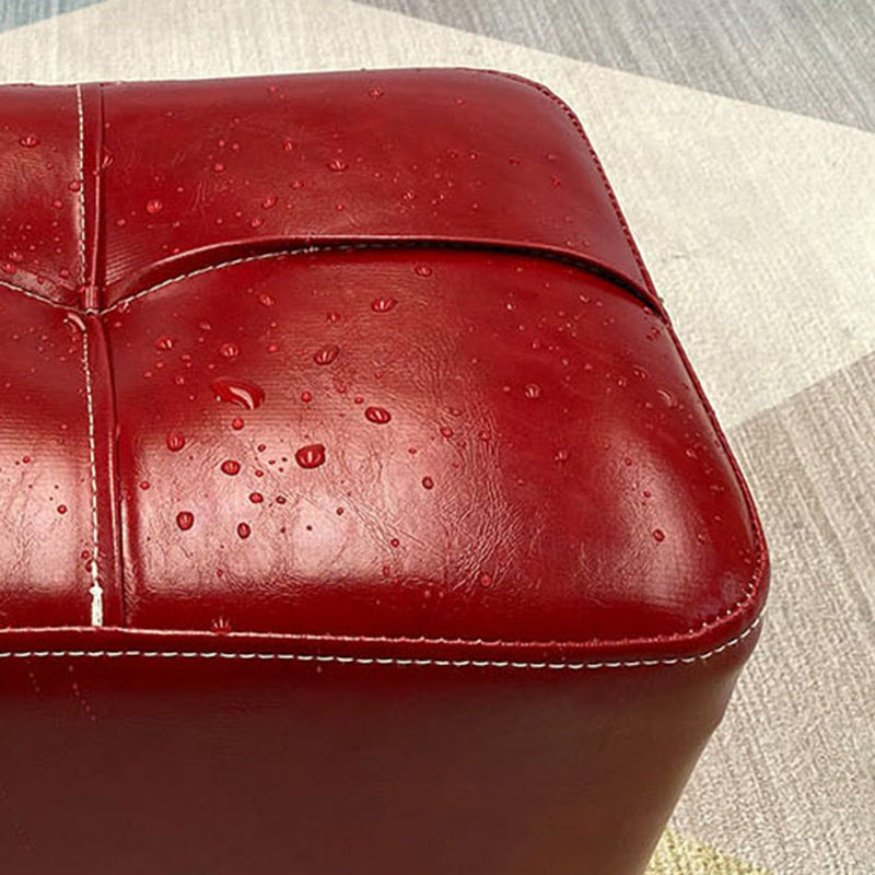 Contemporary Pouf Rectangle Plain Faux Leather Tufted Water Resistant Pouf Ottoman