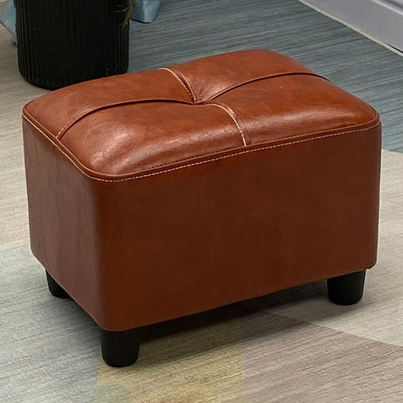 Contemporary Pouf Rectangle Plain Faux Leather Tufted Water Resistant Pouf Ottoman