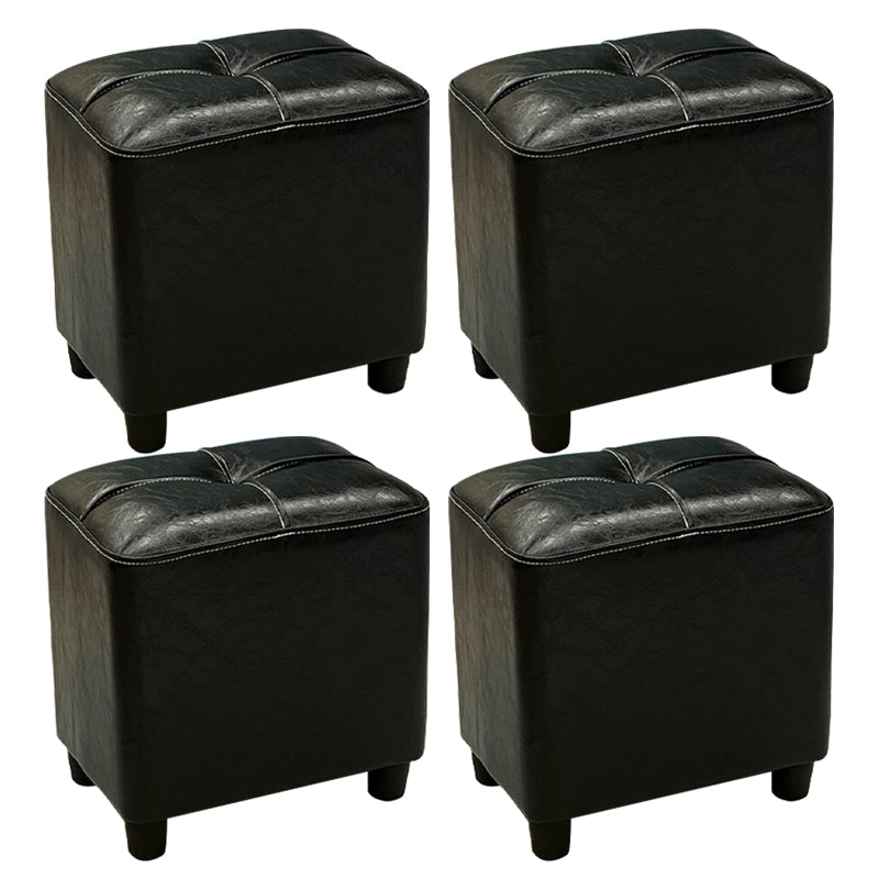 Contemporary Pouf Rectangle Plain Faux Leather Tufted Water Resistant Pouf Ottoman