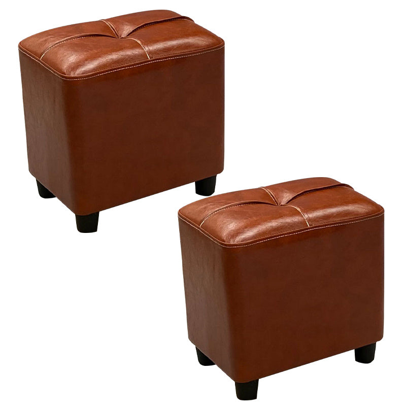 Contemporary Pouf Rectangle Plain Faux Leather Tufted Water Resistant Pouf Ottoman