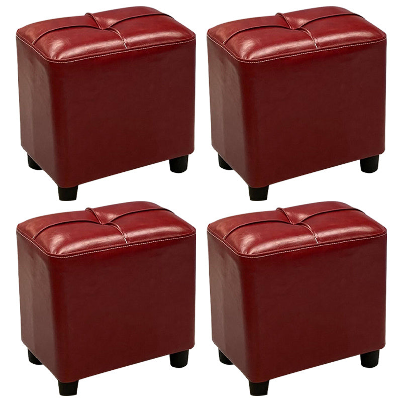 Contemporary Pouf Rectangle Plain Faux Leather Tufted Water Resistant Pouf Ottoman