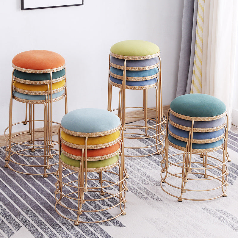 Modern Standard Round Whole Colored Velvet Metal Frame Fade Resistant Ottoman