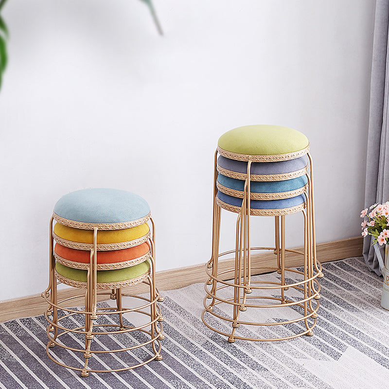 Modern Standard Round Whole Colored Velvet Metal Frame Fade Resistant Ottoman