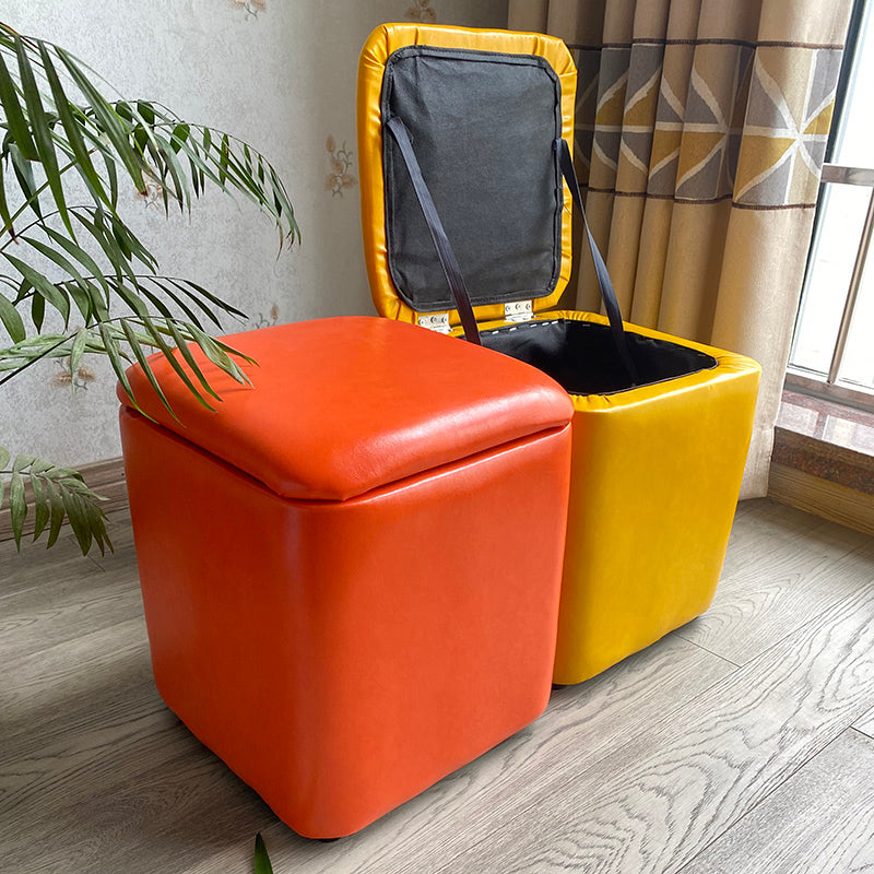 Solid Ottoman Modern Stain Resistant Faux Leather Ottoman with Storage