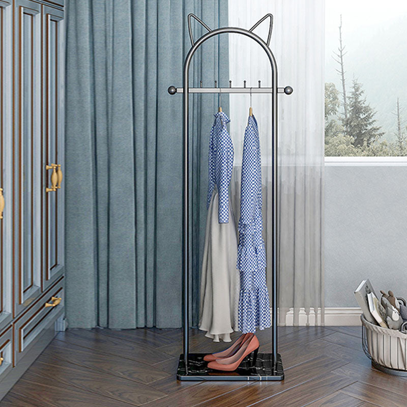 Modern Metal Hall Stand Hanging Rail Lower Shelf and 5 Hooks Coat Hanger