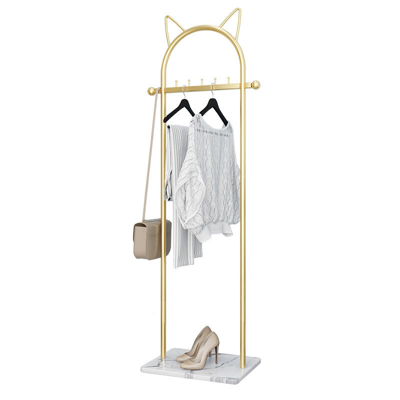 Modern Metal Hall Stand Hanging Rail Lower Shelf and 5 Hooks Coat Hanger