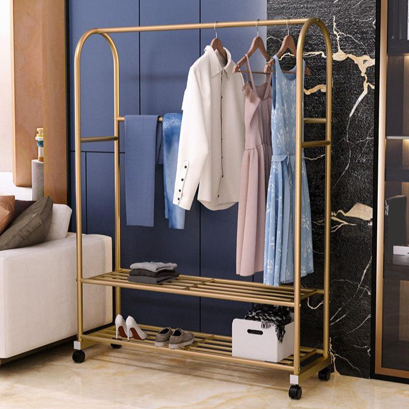 Glam Style Coat Rack Metallic Free Standing Shelves Design Coat Rack with Universal Wheel