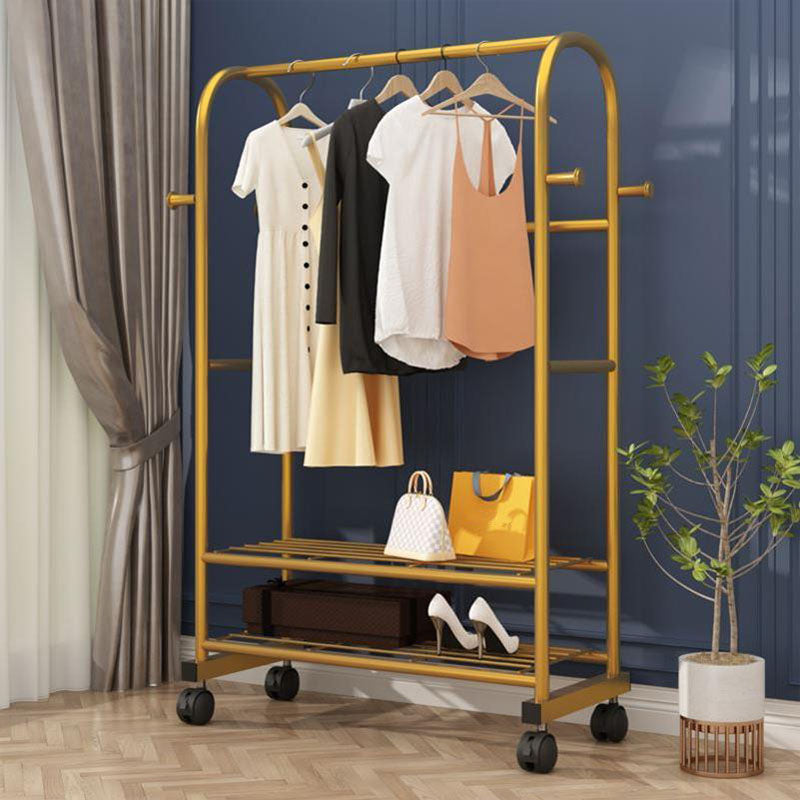 Glam Style Coat Rack Metallic Free Standing Shelves Design Coat Rack with Universal Wheel