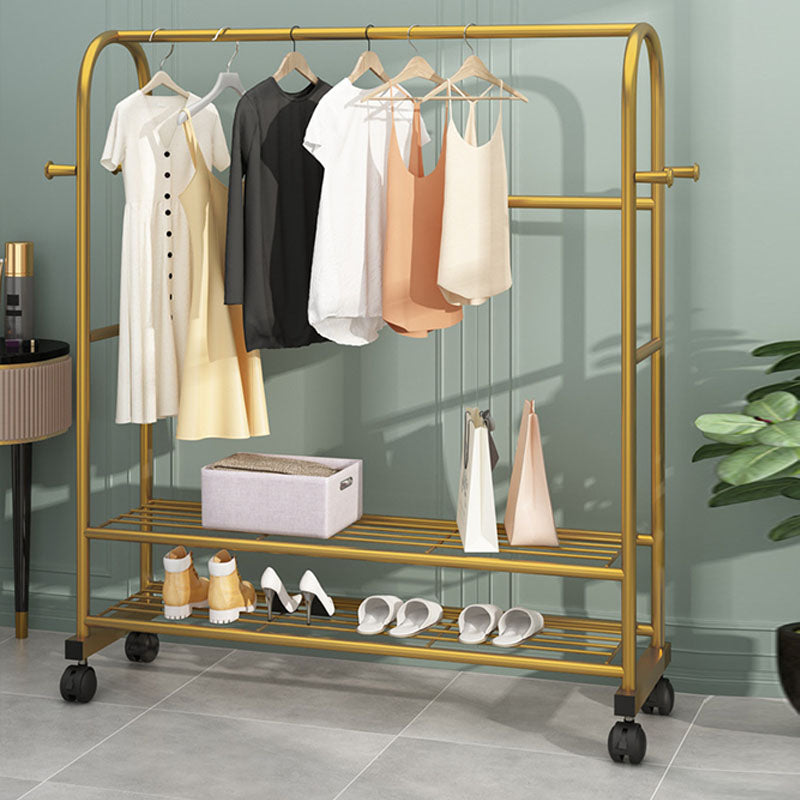 Glam Style Coat Rack Metallic Free Standing Shelves Design Coat Rack with Universal Wheel