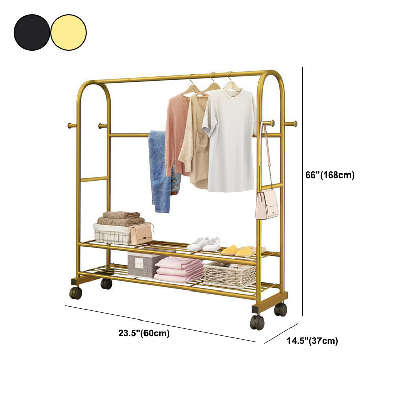 Glam Style Coat Rack Metallic Free Standing Shelves Design Coat Rack with Universal Wheel