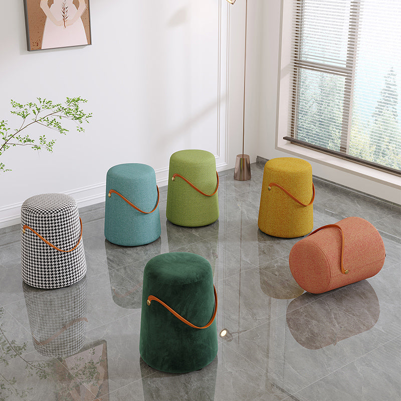 Upholstered Modern Pouf Ottoman Fabric Whole Colored Portable Round Ottoman