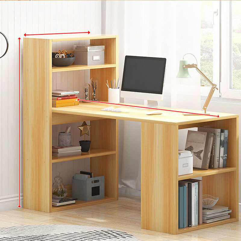Contemporary Wooden Credenza Desk Rectangular Writing Desk with Bookshelf