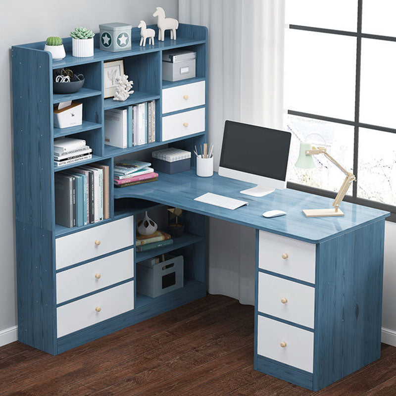 Contemporary Wooden Credenza Desk Rectangular Writing Desk with Bookshelf