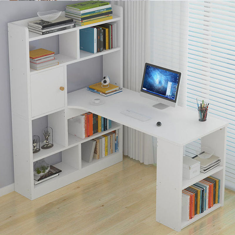 Contemporary Wooden Credenza Desk Rectangular Writing Desk with Bookshelf