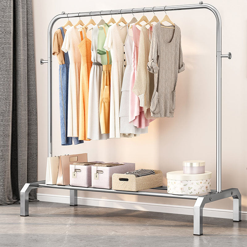 Industrial Stainless Steel Hall Tree Hanging Rails Lower Shelf and 2 Hooks Coat Hanger