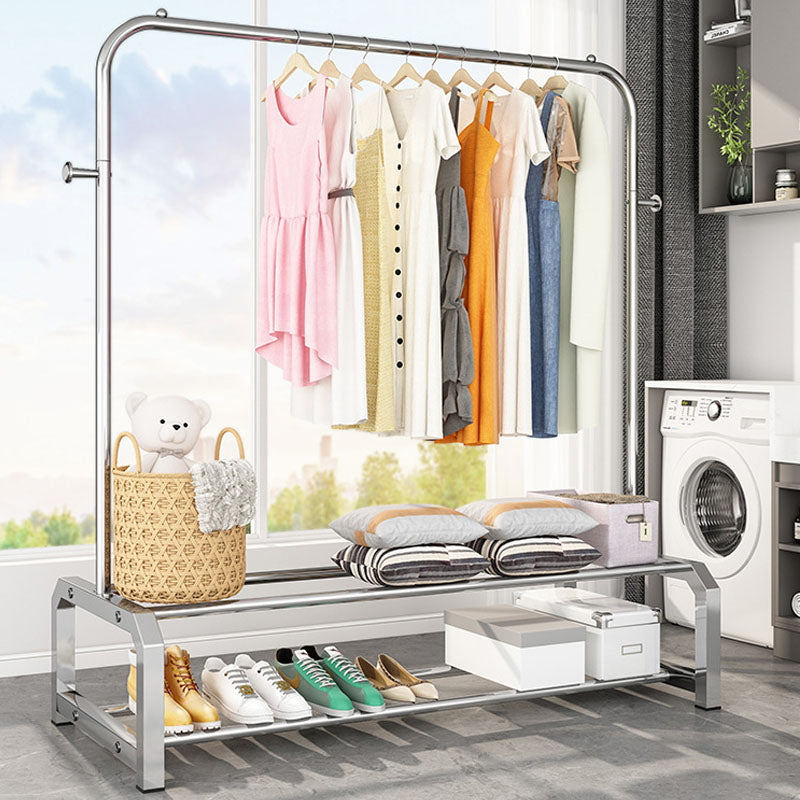 Industrial Stainless Steel Hall Tree Hanging Rails Lower Shelf and 2 Hooks Coat Hanger