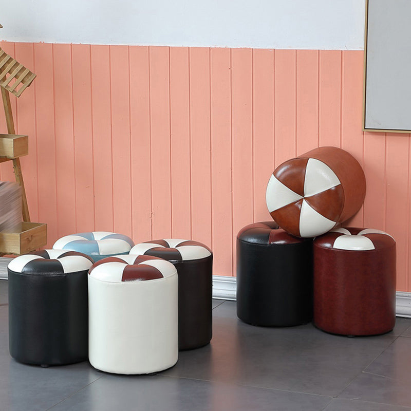 Blue Modern Pouf Faux Leather Stain Resistant Round Pouf for Drawing Room