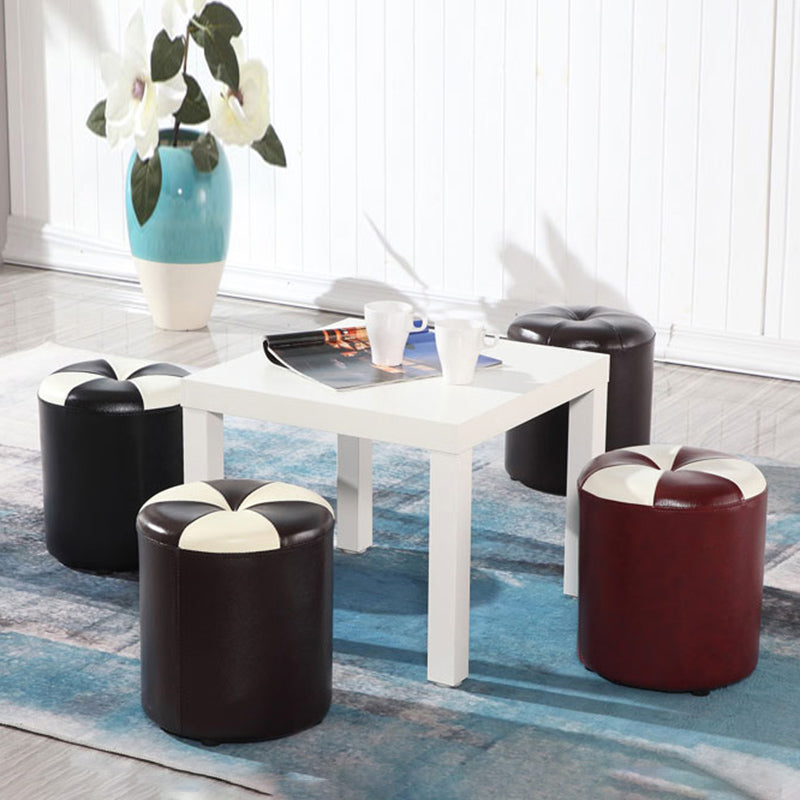 Blue Modern Pouf Faux Leather Stain Resistant Round Pouf for Drawing Room