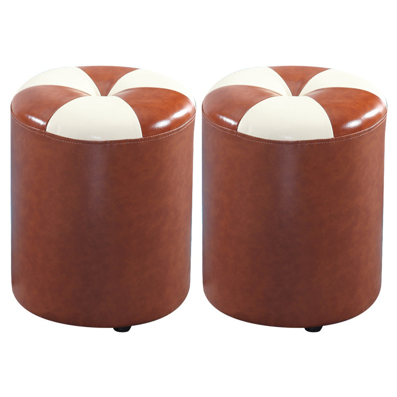 Blue Modern Pouf Faux Leather Stain Resistant Round Pouf for Drawing Room