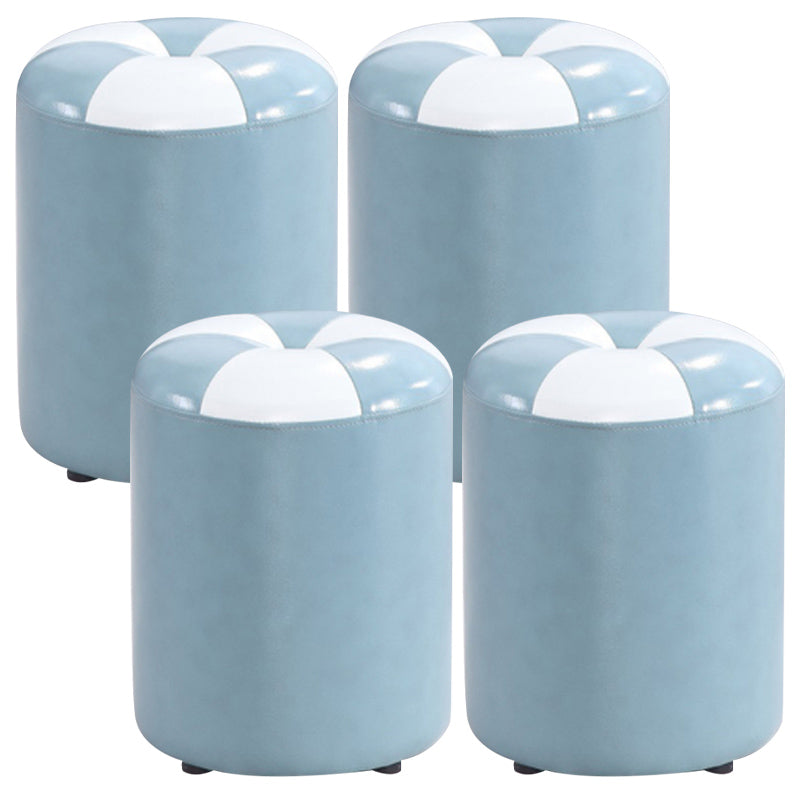 Blue Modern Pouf Faux Leather Stain Resistant Round Pouf for Drawing Room