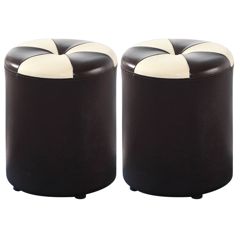 Blue Modern Pouf Faux Leather Stain Resistant Round Pouf for Drawing Room