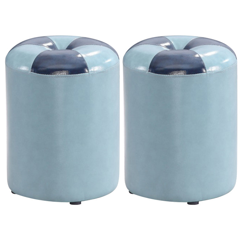 Blue Modern Pouf Faux Leather Stain Resistant Round Pouf for Drawing Room