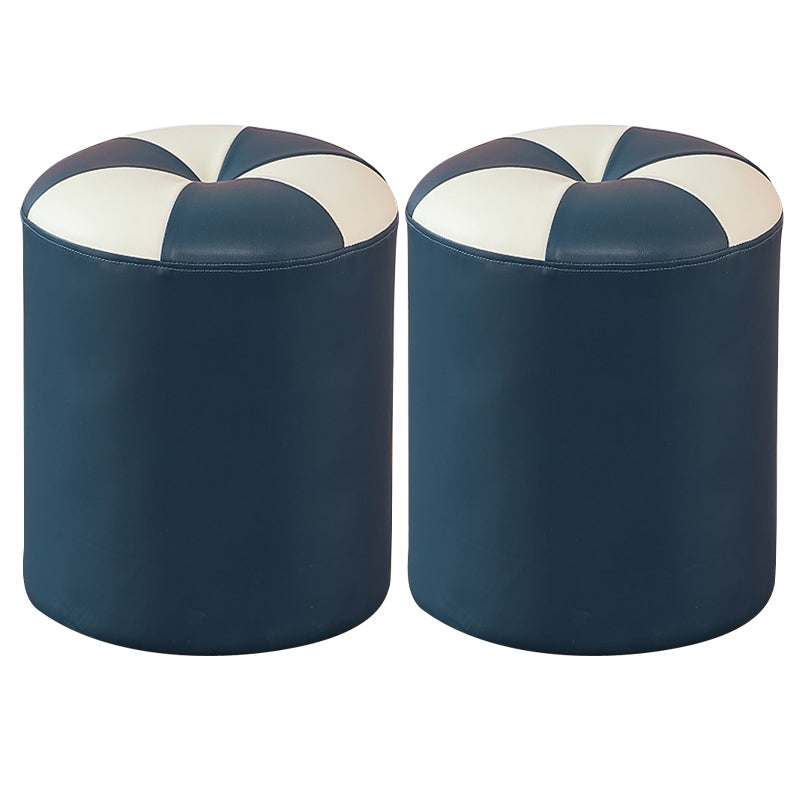 Blue Modern Pouf Faux Leather Stain Resistant Round Pouf for Drawing Room