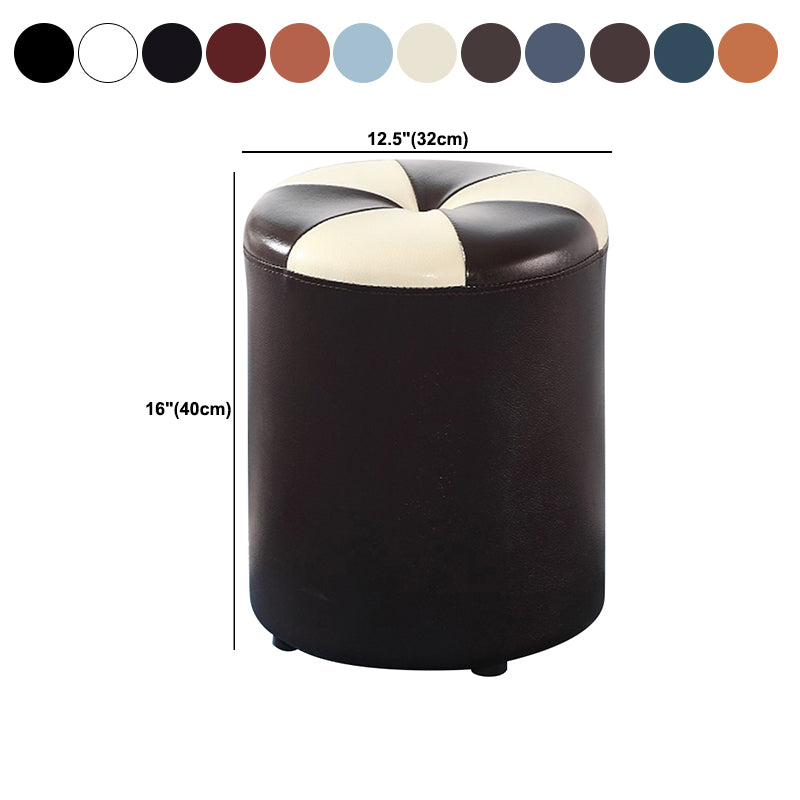 Blue Modern Pouf Faux Leather Stain Resistant Round Pouf for Drawing Room